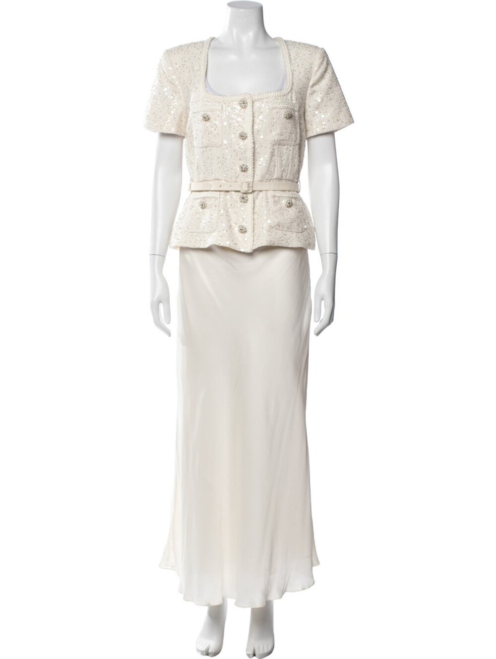 Self-Portrait Sequin Bouclé Jacket & Satin Maxi Skirt Set US 8